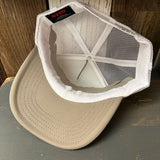 Hermosa Beach GOLF CARTS & YOGA PANTS High Crown Trucker Hat - Khaki/White