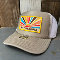 Hermosa Beach MUY HERMOSA High Crown Trucker Hat (Khaki/White)