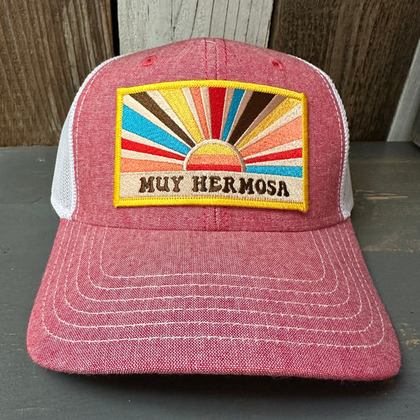 Hermosa Beach MUY HERMOSA 6 Panel Low Profile Mesh Back Trucker Hat - Red/White