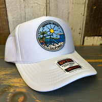 Hermosa Beach SHOREFRONT High Crown Trucker Hat - White