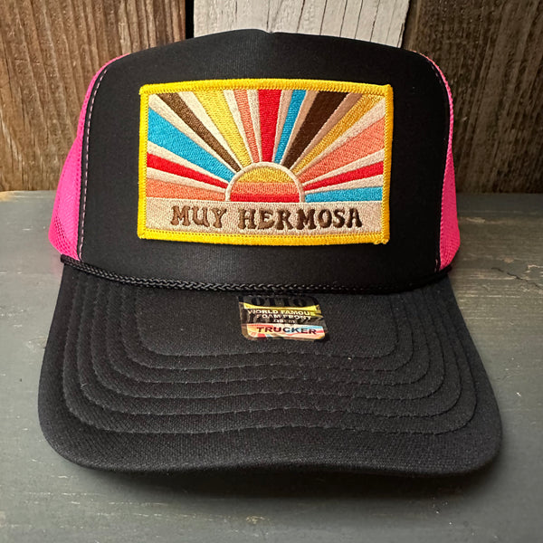 Hermosa Beach MUY HERMOSA Trucker Hat -Black/Neon Pink/Black