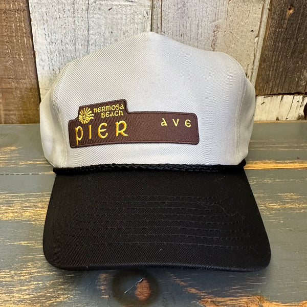 Hermosa Beach PIER AVE 5-Panel Polyester Golf, 2-Tone - Grey/Black Braid