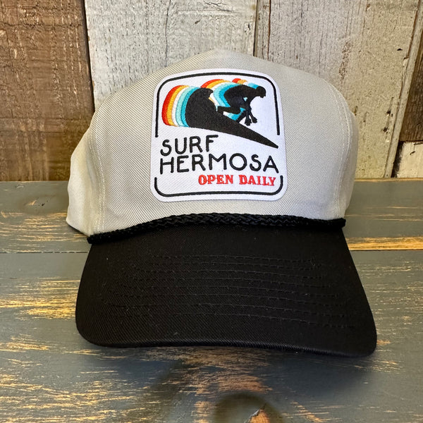 Hermosa Beach SURF HERMOSA :: OPEN DAILY 5-Panel Polyester Golf - Grey/Black Braid