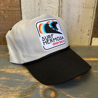 Hermosa Beach SURF HERMOSA :: OPEN DAILY 5-Panel Polyester Golf - Grey/Black Braid