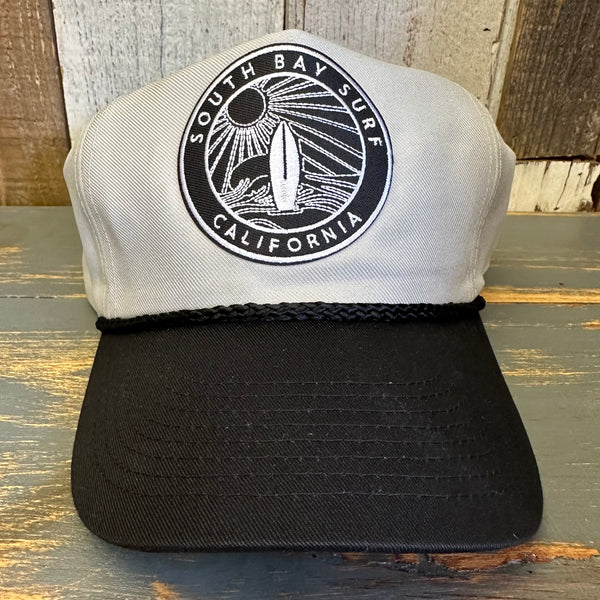 SOUTH BAY SURF (Black Patch) 5-Panel Polyester Golf - Grey/Black Braid
