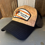 Hermosa Beach RETRO SUNSET Premium Cork Low Profile Mesh Back Trucker Hat - (Black/Cork)