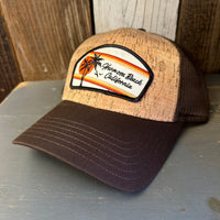 Hermosa Beach RETRO SUNSET Premium Cork Low Profile Mesh Back Trucker Hat - (Brown/Cork)