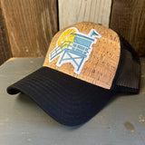 Hermosa Beach NORTH OF PIER LIFEGUARD TOWER Premium Cork Low Profile Mesh Back Trucker Hat - (Black/Cork)