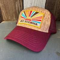 Hermosa Beach MUY HERMOSA Premium Cork Low Profile Mesh Back Trucker Hat - (Maroon/Cork)