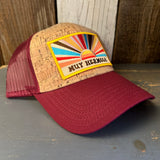 Hermosa Beach MUY HERMOSA Premium Cork Low Profile Mesh Back Trucker Hat - (Maroon/Cork)