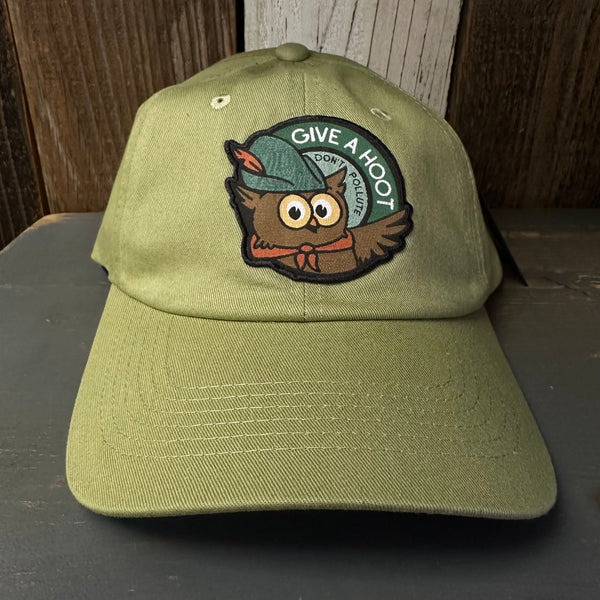 GIVE A HOOT DON'T POLLUTE 6 Panel Low Profile Dad Hat - Desert Green by Brist