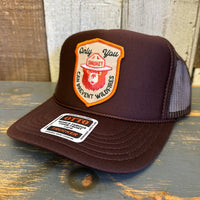 SMOKEY BEAR :: ONLY YOU CAN PREVENT WILDFIRES High Crown Trucker Hat - Brown