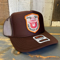 SMOKEY BEAR :: ONLY YOU CAN PREVENT WILDFIRES High Crown Trucker Hat - Brown