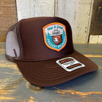 SMOKEY BEAR :: KEEP IT GREEN PREVENT WILDFIRES High Crown Trucker Hat - Brown