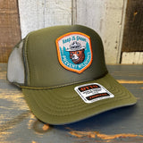 SMOKEY BEAR :: KEEP IT GREEN PREVENT WILDFIRES High Crown Trucker Hat - Olive