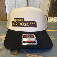 Hermosa Beach HERMOSA AVE - 5 Panel Mid Profile Mesh Back Trucker Hat - Khaki/Black