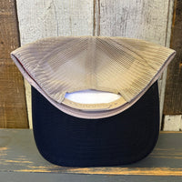 Hermosa Beach ARE YOU ESTABLISHED? - Mid Profile Mesh Back Trucker Hat - Khaki/Black