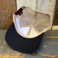 Hermosa Beach ARE YOU ESTABLISHED? - Mid Profile Mesh Back Trucker Hat - Khaki/Black