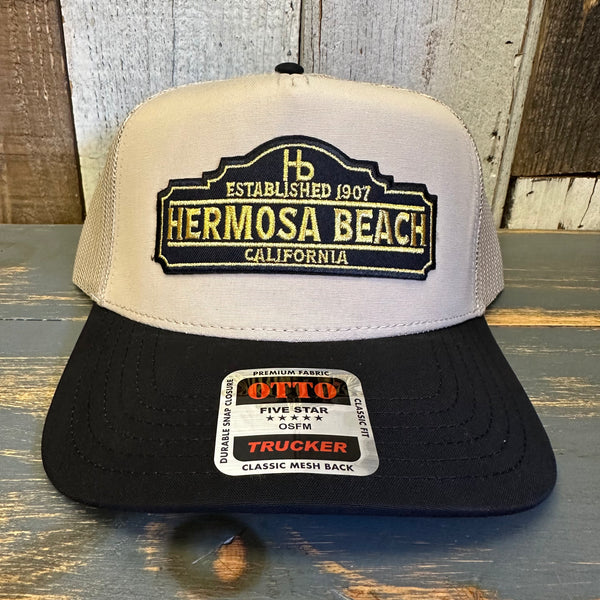 Hermosa Beach ARE YOU ESTABLISHED? - Mid Profile Mesh Back Trucker Hat - Khaki/Black