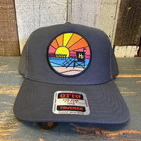 Hermosa Beach OBLIGATORY SUNSET Mid Profile Mesh Back Trucker Hat - Charcoal Grey