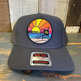 Hermosa Beach OBLIGATORY SUNSET Mid Profile Mesh Back Trucker Hat - Charcoal Grey