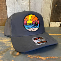Hermosa Beach OBLIGATORY SUNSET Mid Profile Mesh Back Trucker Hat - Charcoal Grey