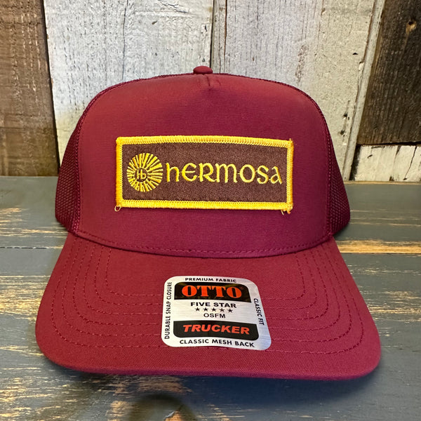 Hermosa Beach AS REAL AS THE STREETS - 5 Panel Mid Profile Mesh Back Trucker Hat - Maroon