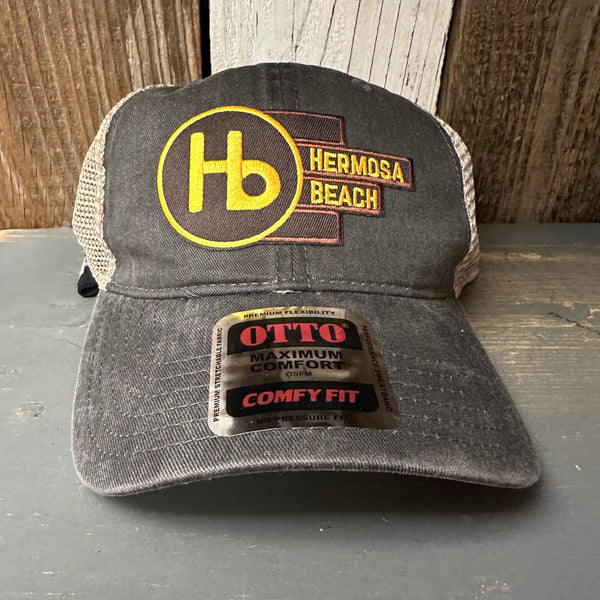 Hermosa Beach THE NEW STYLE 6 Panel Low Profile "OTTO COMFY FIT" Mesh Back Trucker Hat - Vintage Wash Black/Khaki