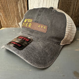 Hermosa Beach PIER AVE 6 Panel Low Profile "OTTO COMFY FIT" Mesh Back Trucker Hat - Vintage Wash Black/Khaki