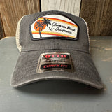 Hermosa Beach RETRO SUNSET 6 Panel Low Profile "OTTO COMFY FIT" Mesh Back Trucker Hat - Vintage Wash Black/Khaki