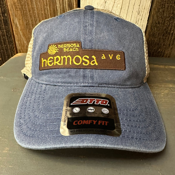 Hermosa Beach HERMOSA AVE 6 Panel Low Profile "OTTO COMFY FIT" Mesh Back Trucker Hat - Vintage Wash Navy/Khaki