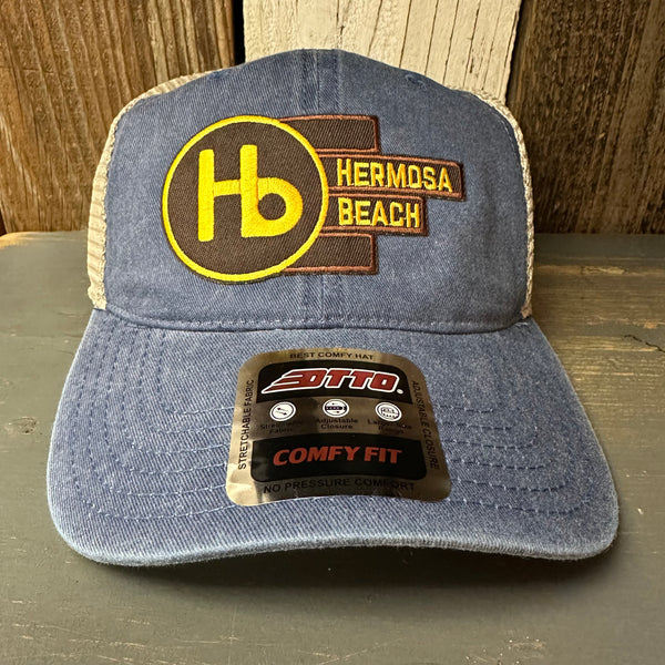 Hermosa Beach THE NEW STYLE 6 Panel Low Profile "OTTO COMFY FIT" Mesh Back Trucker Hat - Vintage Wash Navy/Khaki