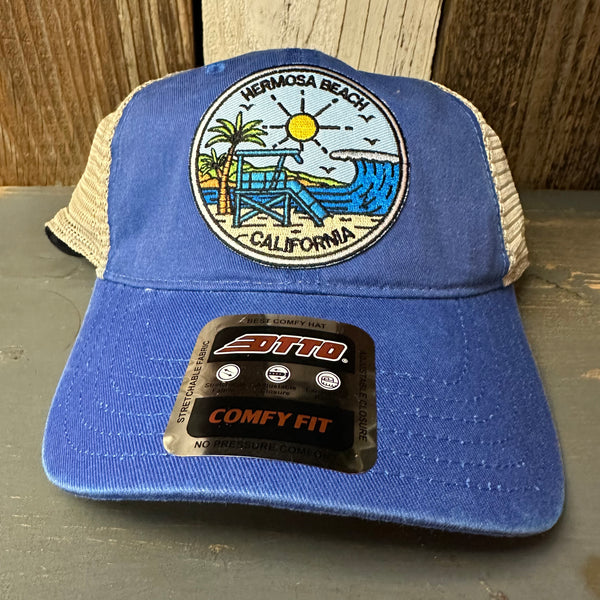 Hermosa Beach SHOREFRONT Low Profile "OTTO COMFY FIT" Trucker Hat - Vintage Wash Royal Blue/Khaki