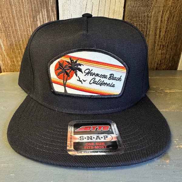 Hermosa Beach RETRO SUNSET "OTTO SNAP" 5 Panel Mid Profile Snapback Hat - Black