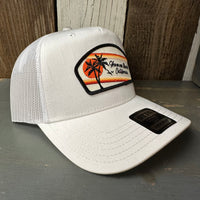 Hermosa Beach RETRO SUNSET - 5 Panel Mid Profile Mesh Back Trucker Hat - White