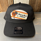 Hermosa Beach RETRO SUNSET - 5 Panel Mid Profile Mesh Back Trucker Hat - Black