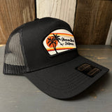Hermosa Beach RETRO SUNSET - 5 Panel Mid Profile Mesh Back Trucker Hat - Black