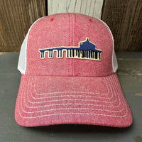 MANHATTAN BEACH PIER & ROUNDHOUSE 6 Panel Low Profile Mesh Back Trucker Hat - Red/White