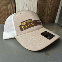 Hermosa Beach PIER AVE 6 Panel Low Profile Mesh Back Trucker Hat - Khaki/White