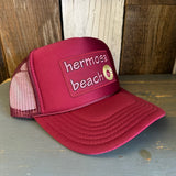 Hermosa Beach WELCOME SIGN High Crown Trucker Hat - Burgundy Maroon