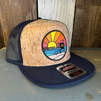 Hermosa Beach OBLIGATORY SUNSET Premium Cork Trucker Hat - (Navy Blue/Cork)