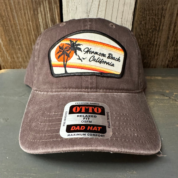 Hermosa Beach RETRO SUNSET 6 Panel Low Profile Style Dad Hat - Brown