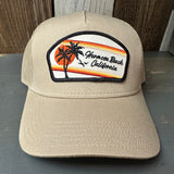 Hermosa Beach RETRO SUNSET - 5 Panel Mid Profile Mesh Back Trucker Hat - Khaki