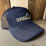 MANHATTAN BEACH PIER & ROUNDHOUSE Premium Denim Trucker Hat - Navy/Gold Stitching