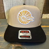 Hermosa Beach HERMOSA AVE - 5 Panel Mid Profile Trucker Hat - Khaki/Black