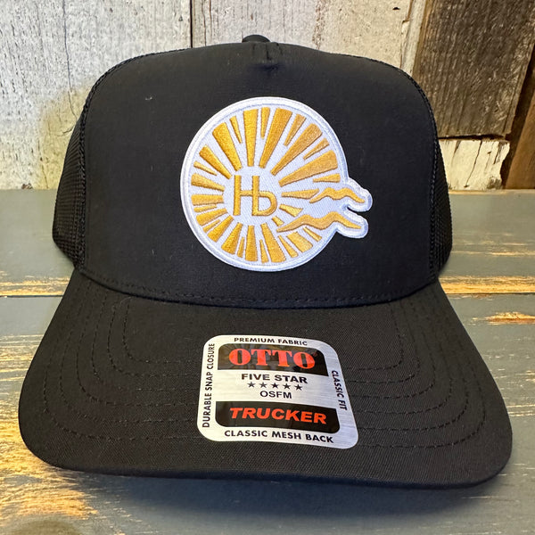 Hermosa Beach CLASSIC LOGO - 5 Panel Mid Profile Trucker Hat - Black