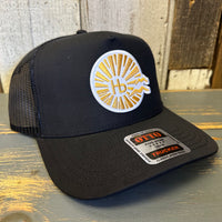 Hermosa Beach CLASSIC LOGO - 5 Panel Mid Profile Trucker Hat - Black
