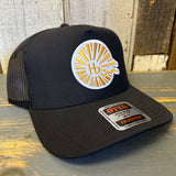 Hermosa Beach CLASSIC LOGO - 5 Panel Mid Profile Trucker Hat - Black