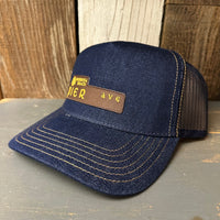 Hermosa Beach PIER AVE Premium Denim Trucker Hat - Navy/Gold Stitching