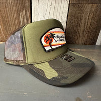 Hermosa Beach RETRO SUNSET Trucker Hat - Camouflage/Olive
